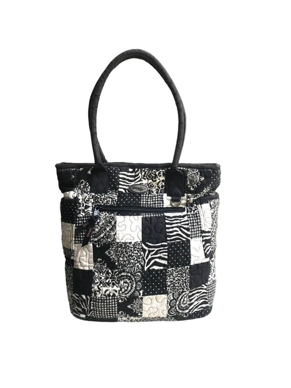 Donna Sharp Black & White Quilted Cotton Patchwork Tote Bag Pink Interior
